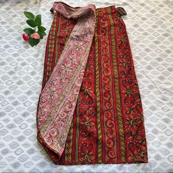 VINTAGE Express Compagnie Internationale Linen Blend Wrap Skirt Size 7/8 - Picture 7 of 10